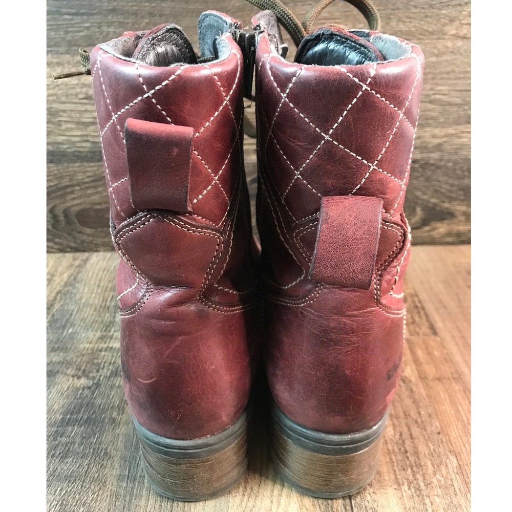 Taos Factor Dark Pink Leather Lace Up Combat Boots Faux Fur Lined Size 7.5 38 - Picture 12 of 16